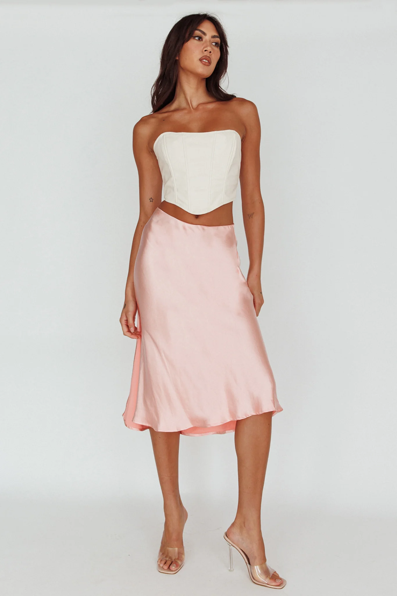Daze Satin Midi Skirt Pink