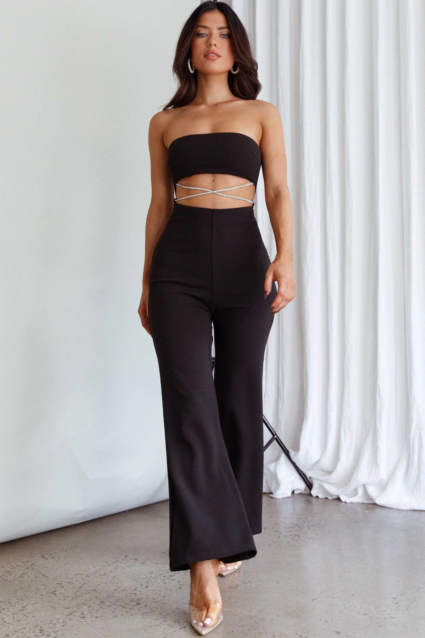 Nohemi Strapless Diamante Jumpsuit Black