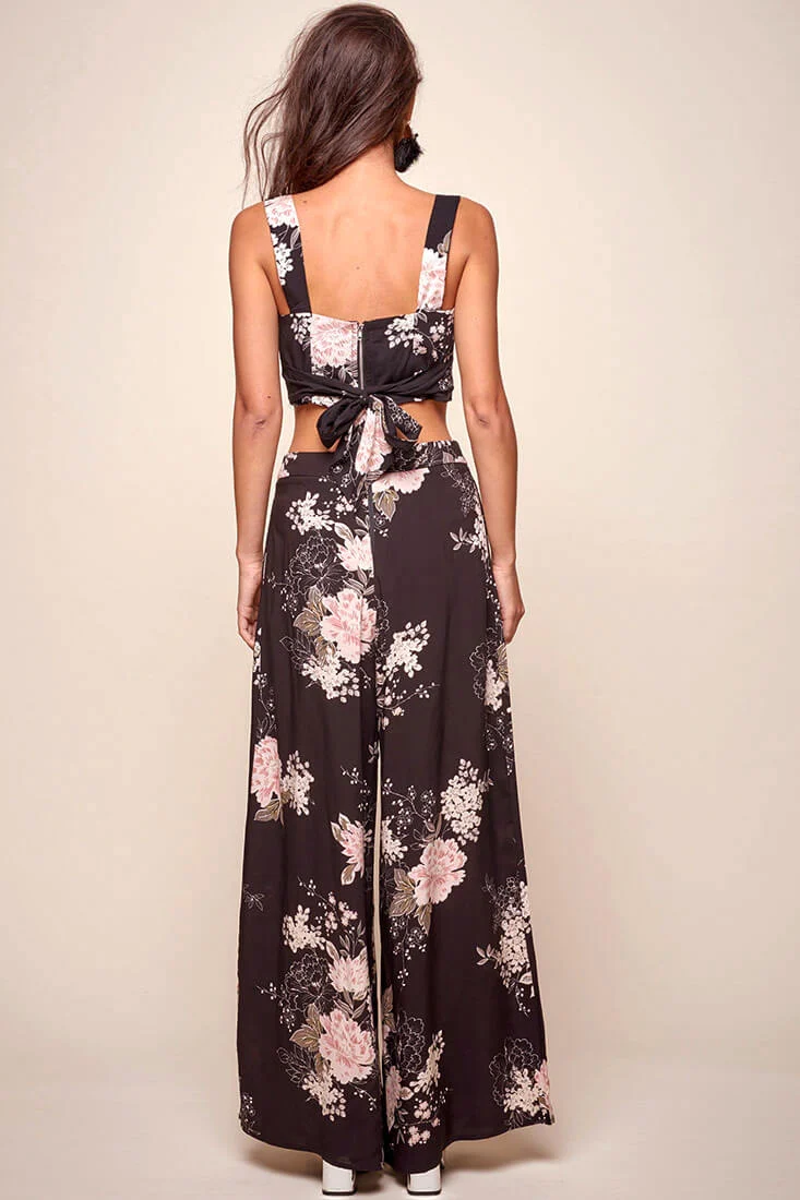 Cicely Floral Crop Top Black