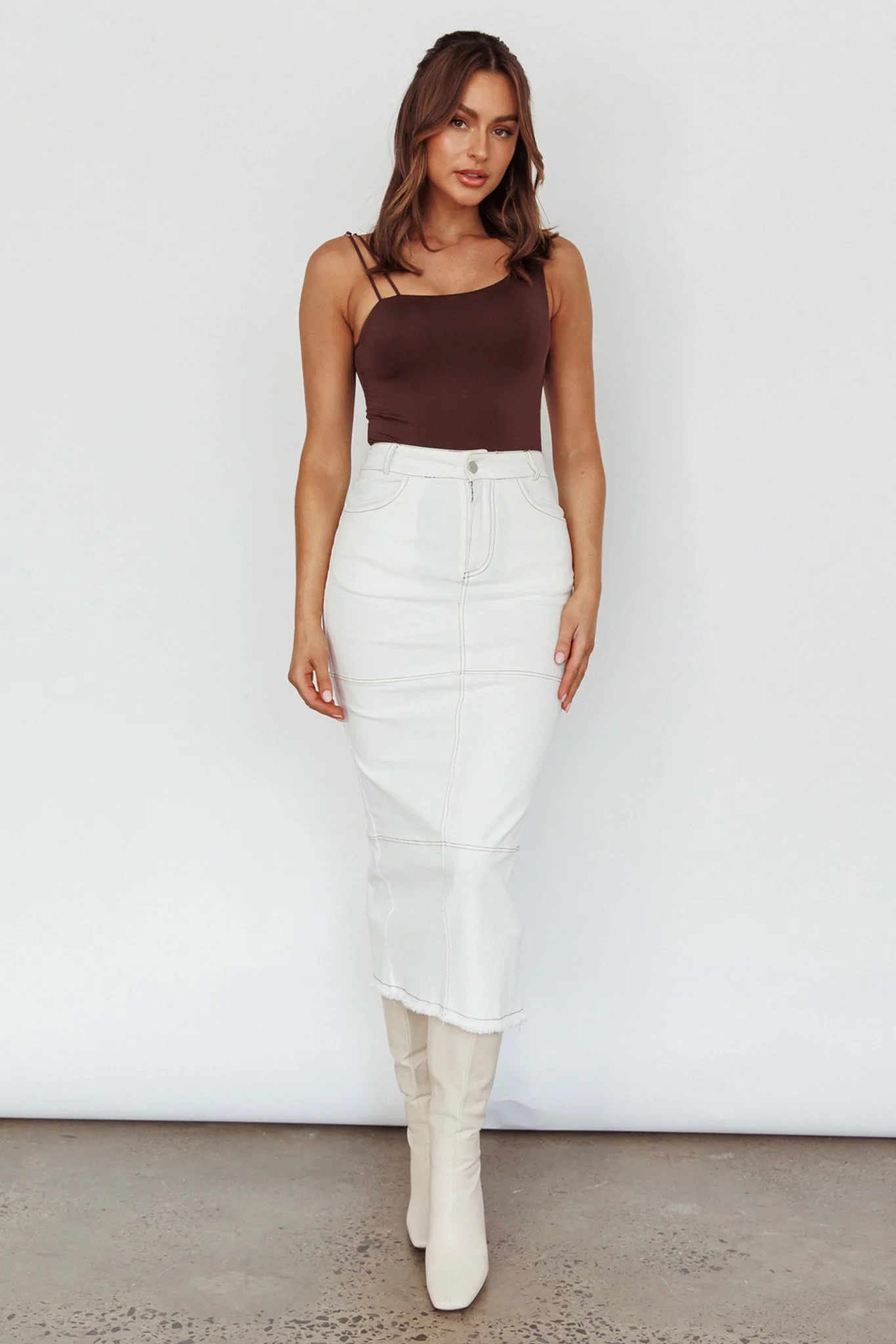 Thalia Pocket Midi Skirt White