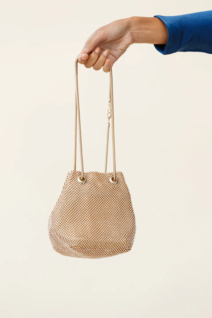 Own The Night Diamante Mesh Bag Gold