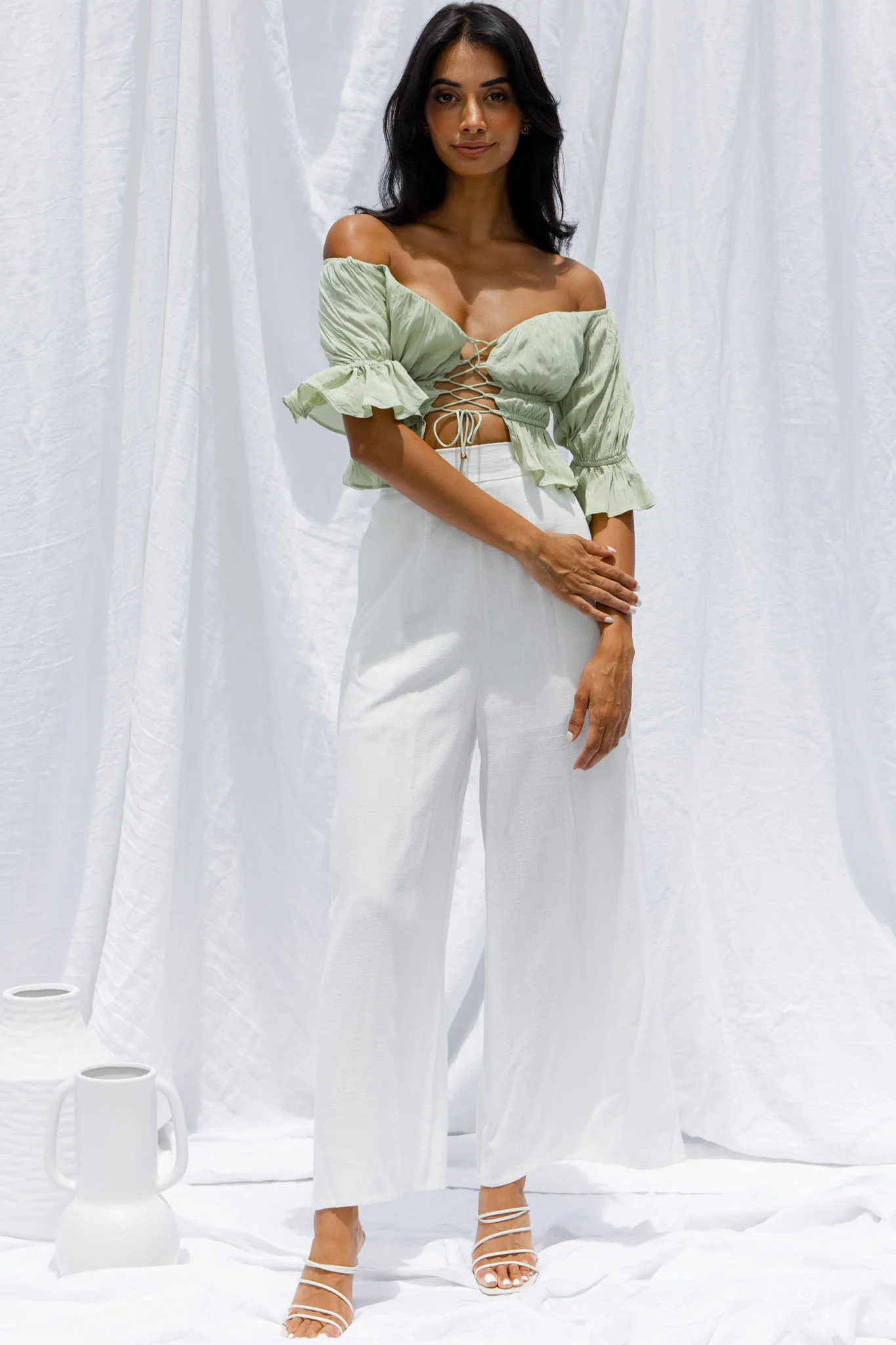 La Romana High Waisted Wide Leg Pants White
