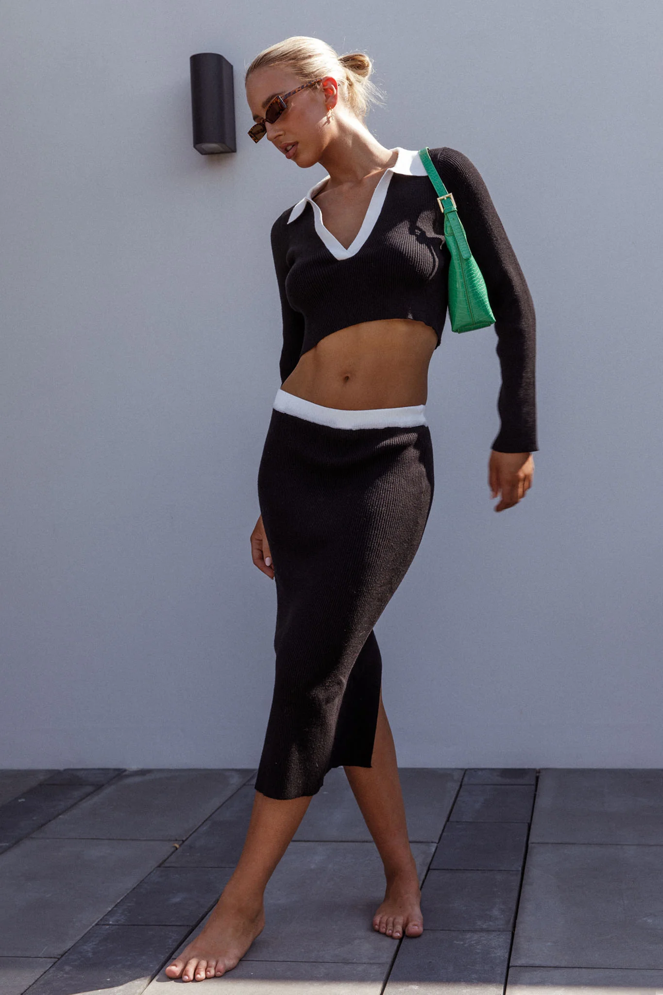 Brinley Ribbed Midi Skirt Black