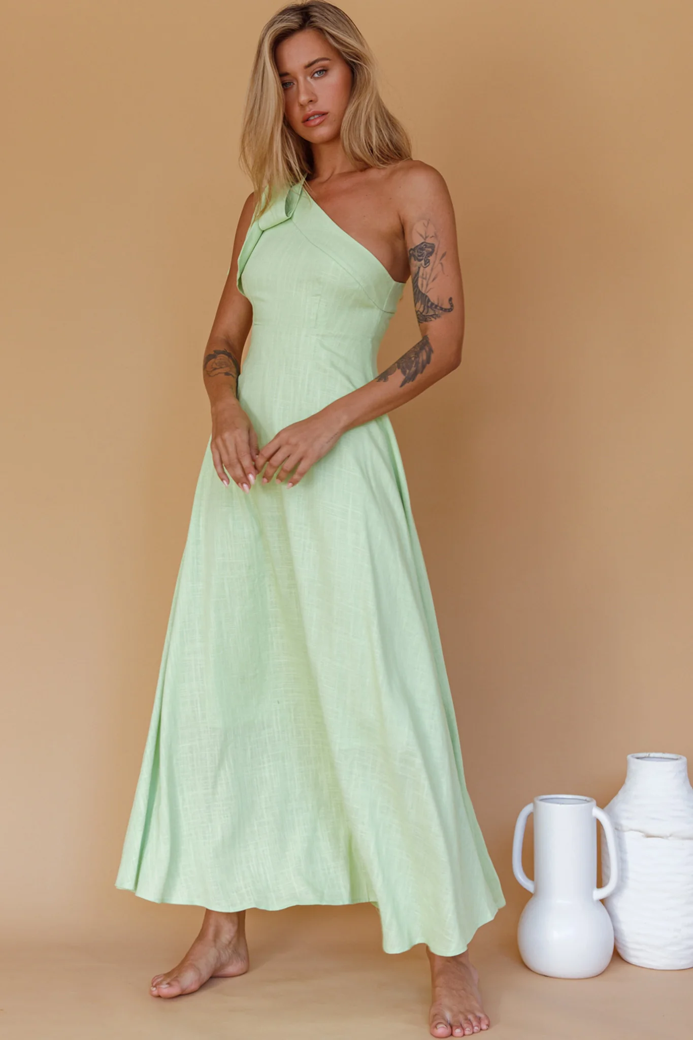 Rigel One-Shoulder Maxi Dress Apple
