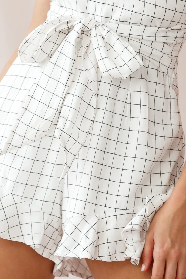 Vivvy Ruffle Shoulder Waist Tie Romper White
