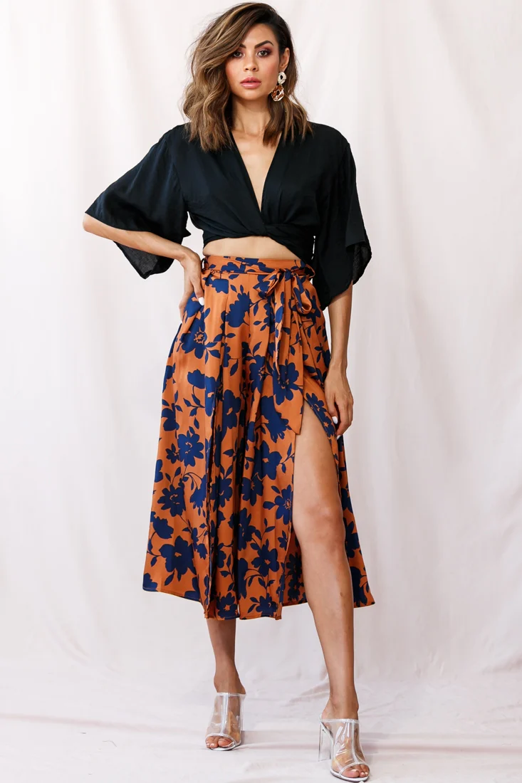 Danika Front Split Midi Culotte Pants Copper/Navy