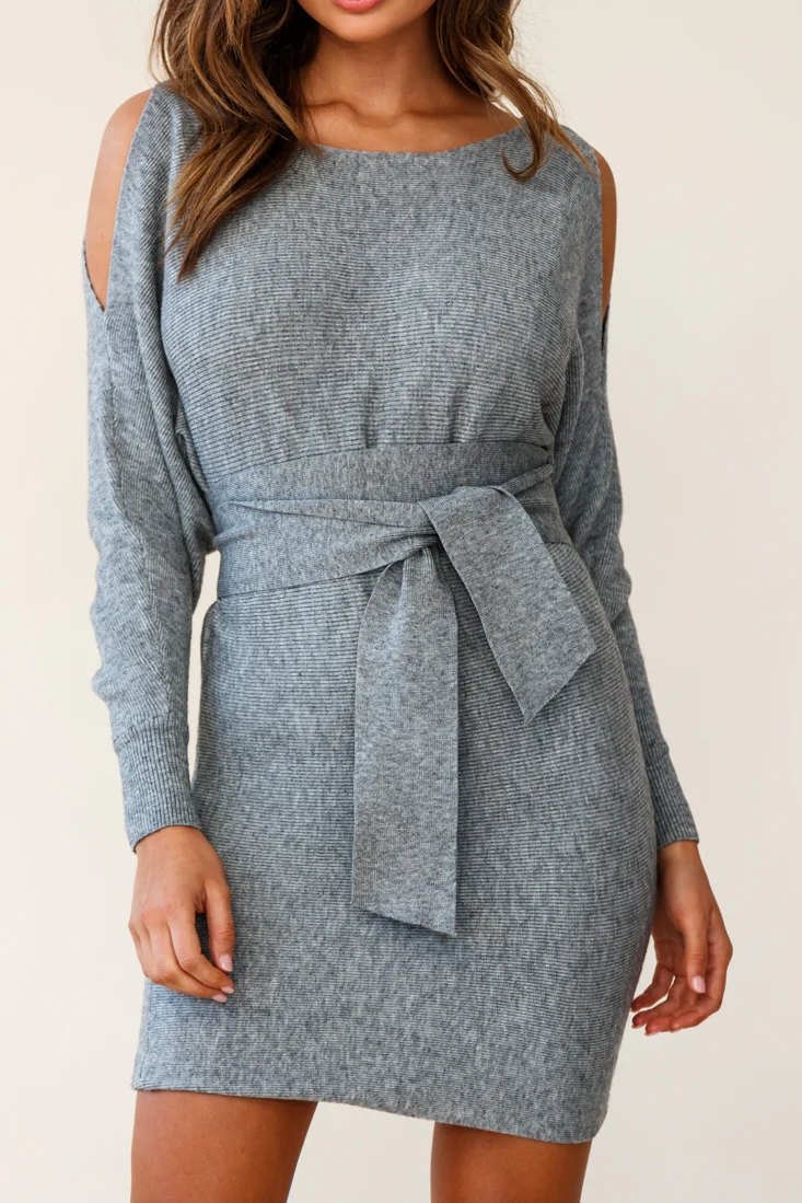 Sorry, Honey Cold Shoulder Knit Dress Grey