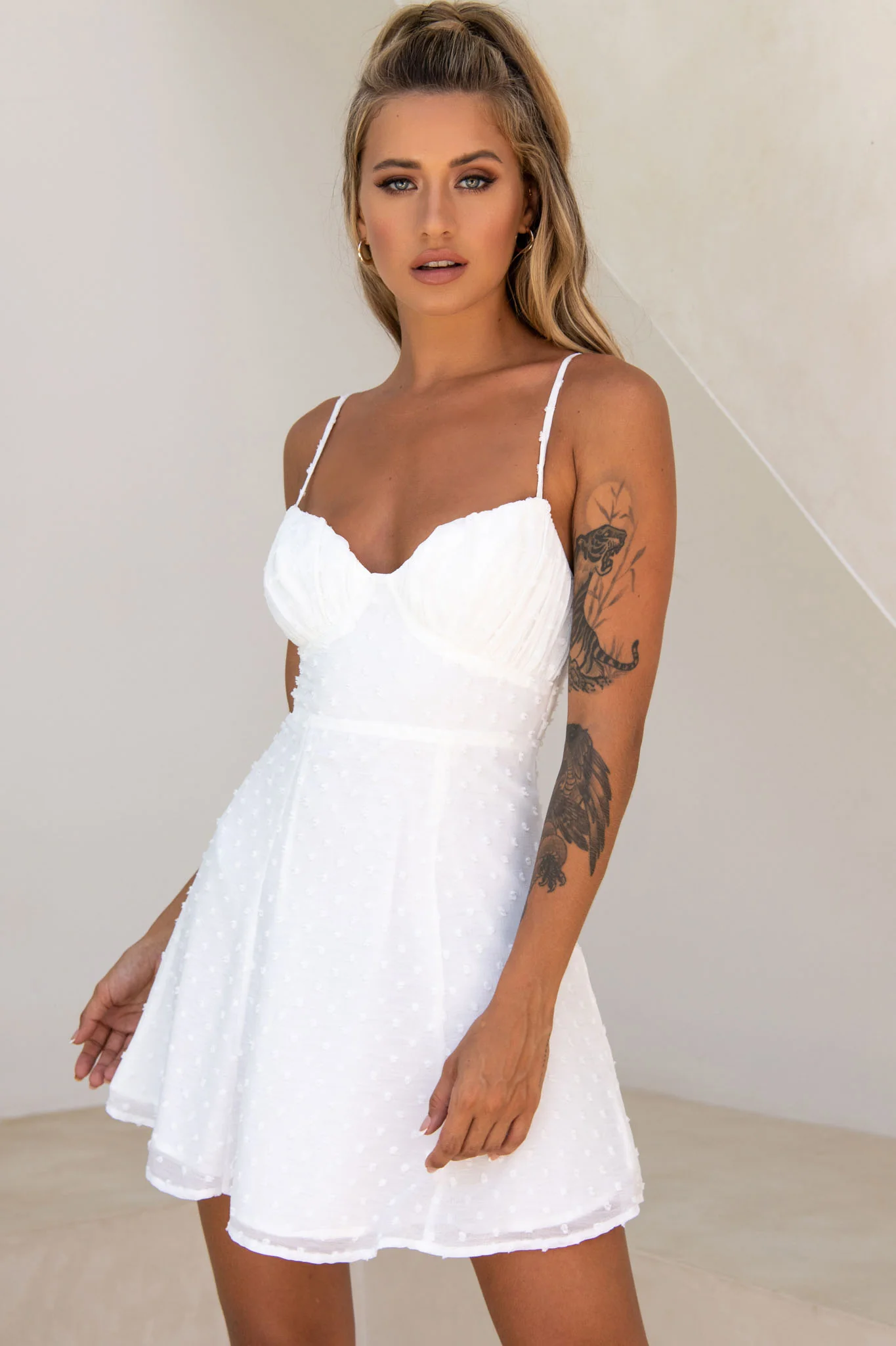 Good Morning Angel Ruched Bust A-Line Dress White