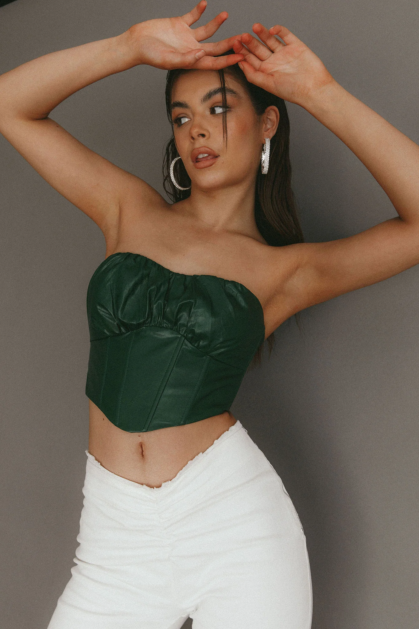 Erikah Strapless Corset Crop Top Hunter