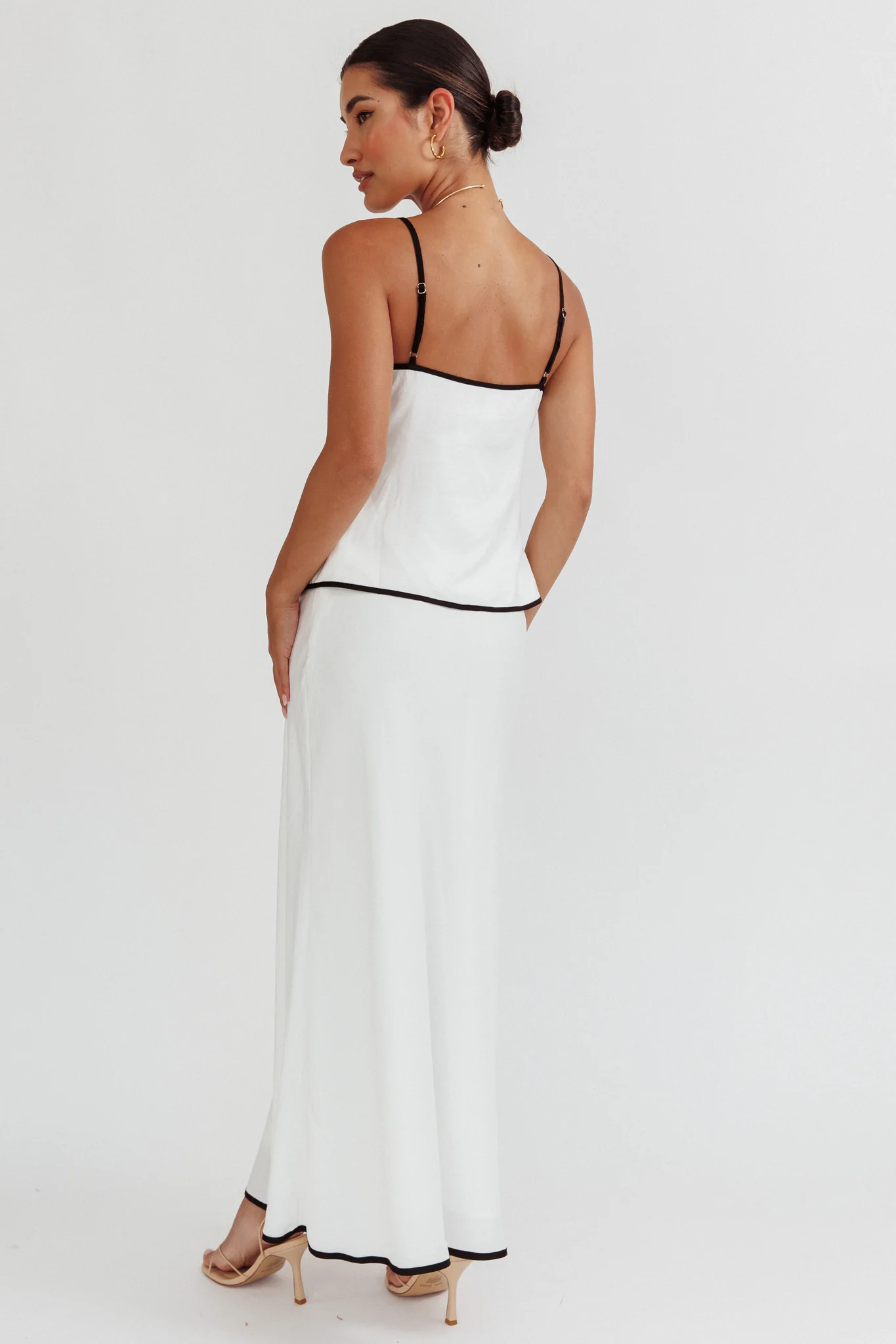 Only One Contrast Trim Maxi Skirt White