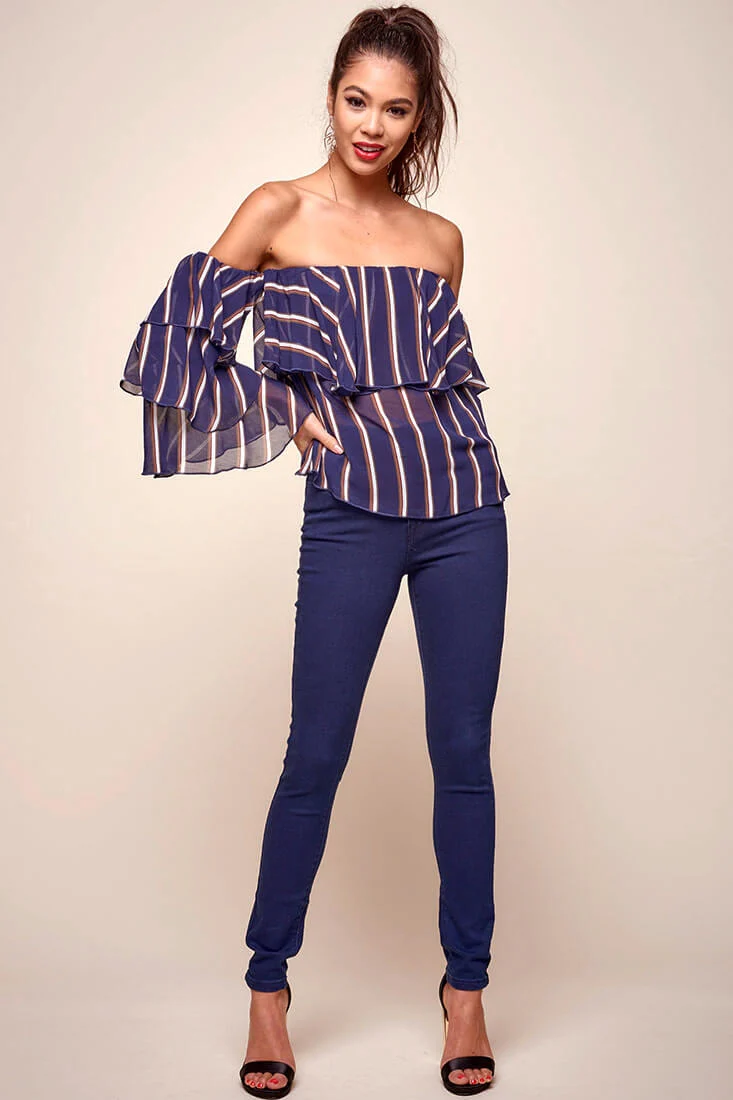 Goldwyn Tiered Striped Tube Top Navy