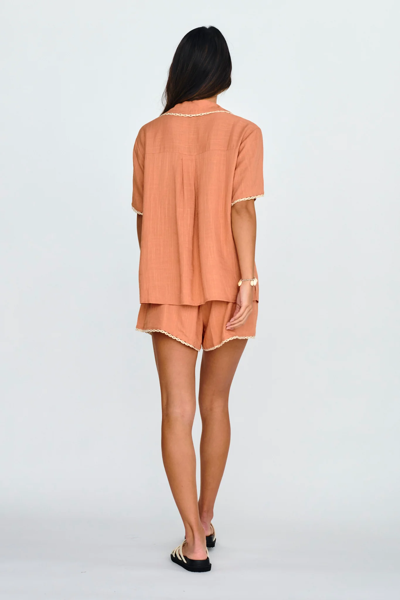 Swing Of Things Lace Trim Shorts Mocha