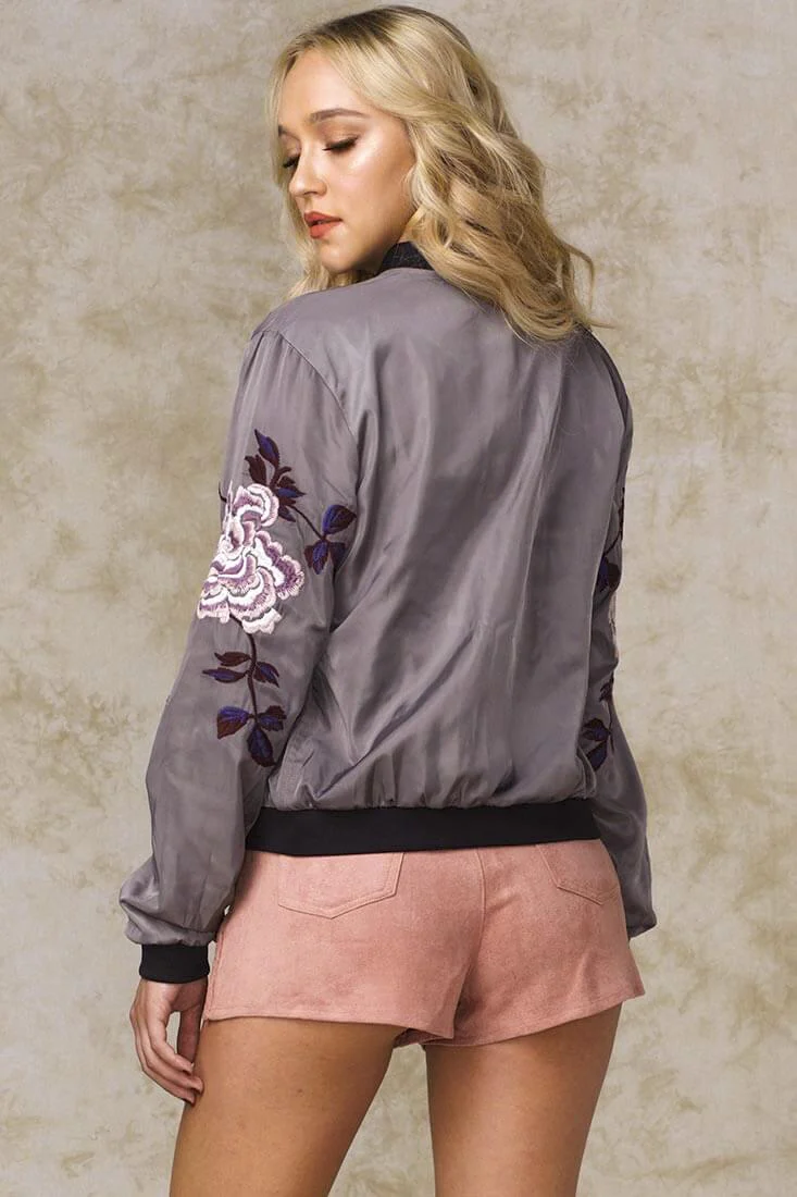 Rachel Floral Bomber Jacket Khaki