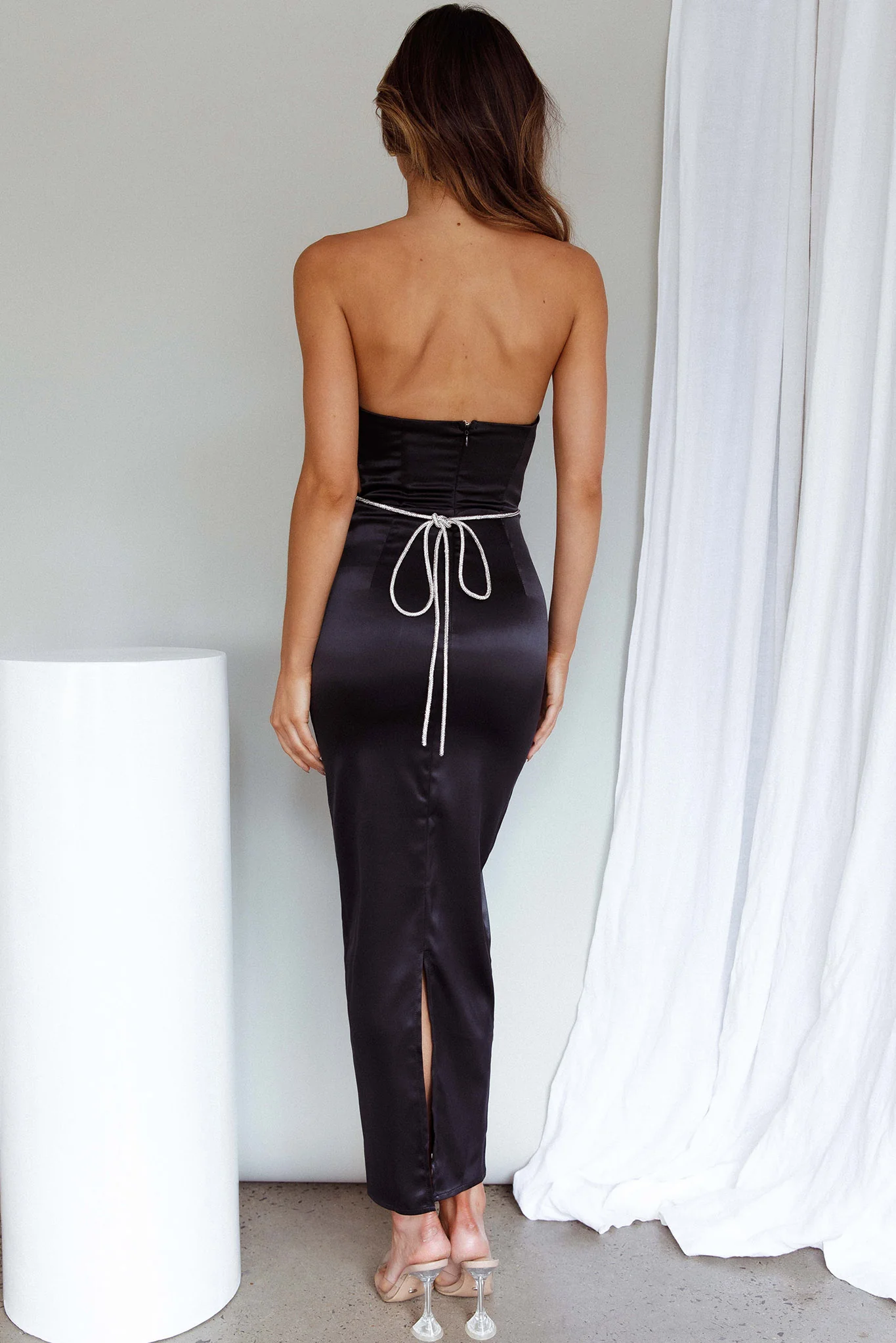 Nohemi Strapless Diamante Maxi Dress Black