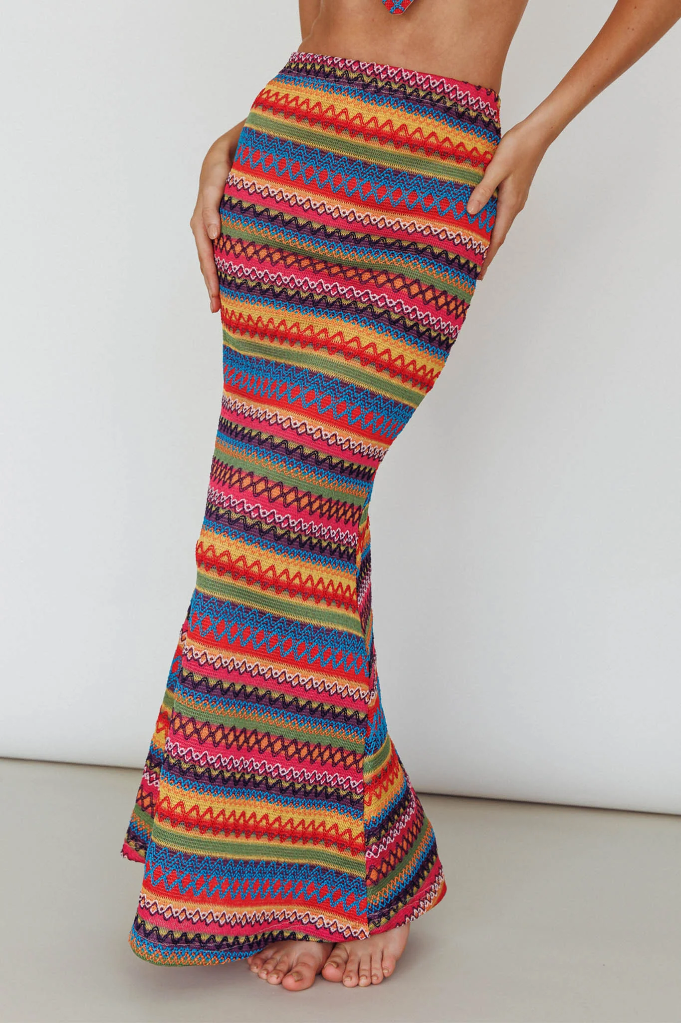 Tulum Knit Midi Skirt Pink Multi