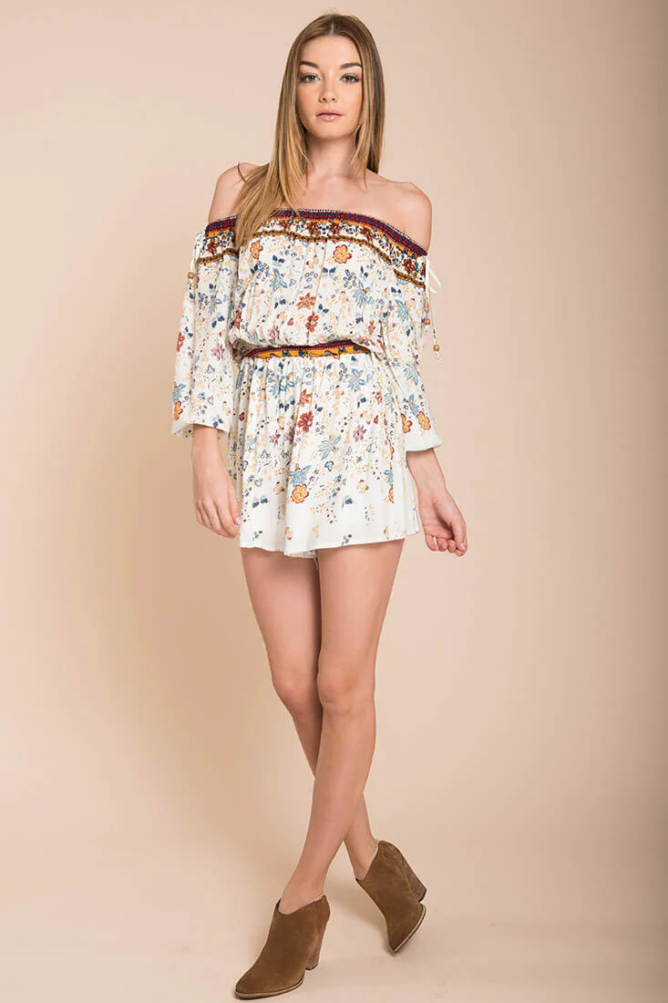 Kiley Floral Romper White / Brown