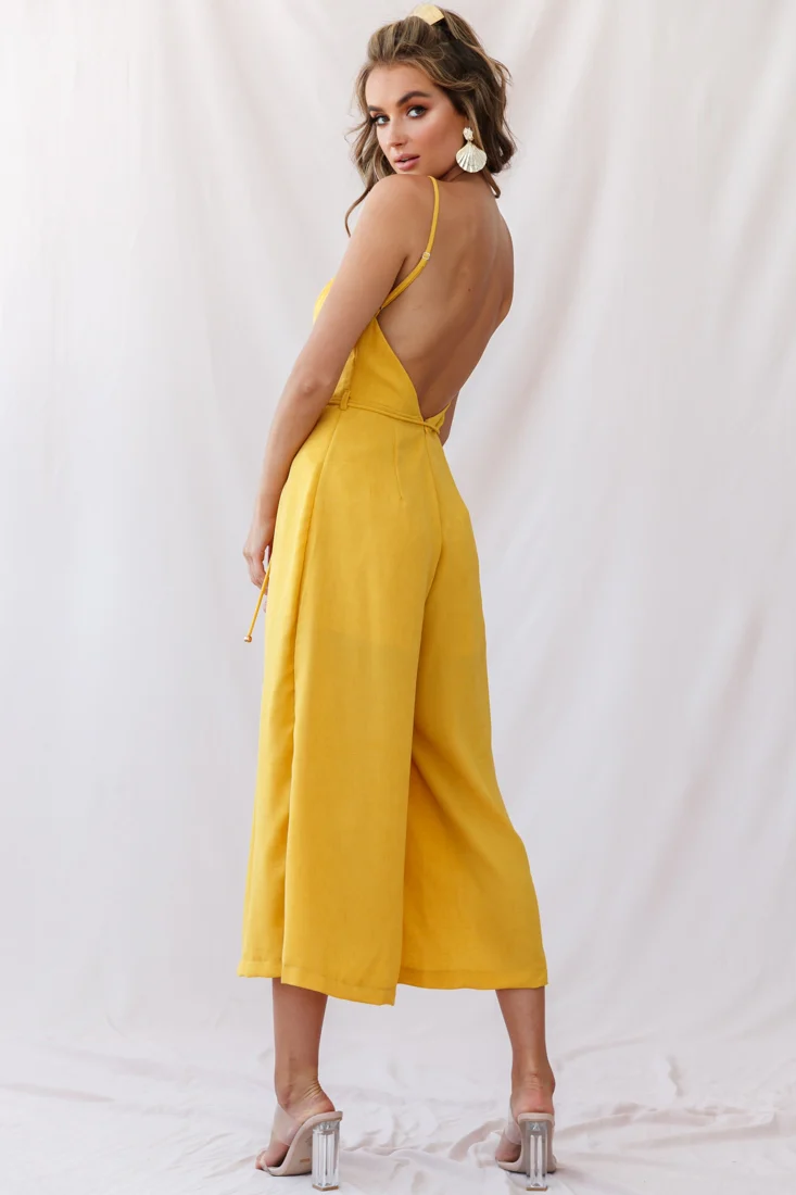 Brighton Low Back Wide Leg Jumpsuit Mustard