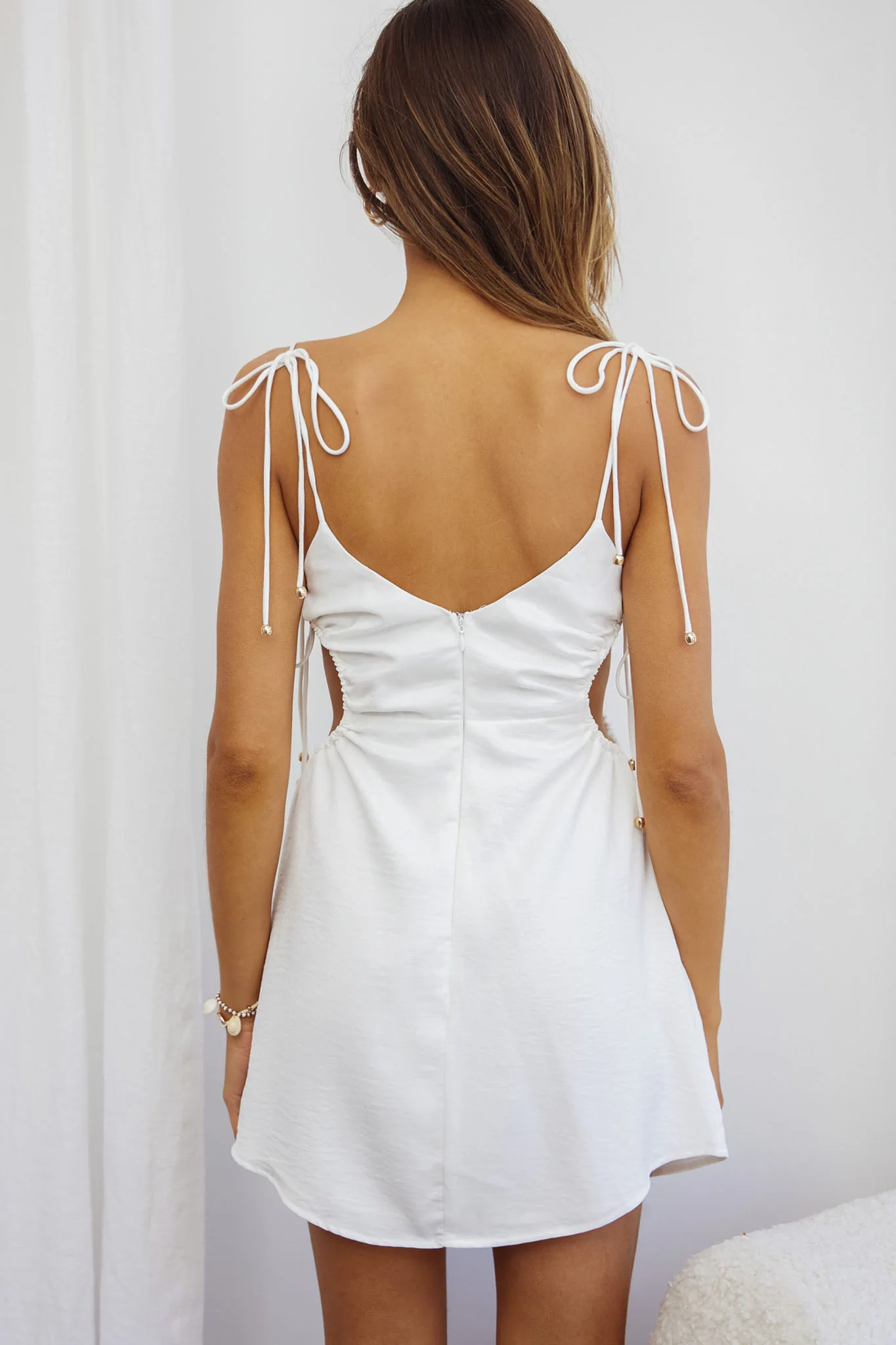 Celia Cut-out Drawstring Mini Dress White