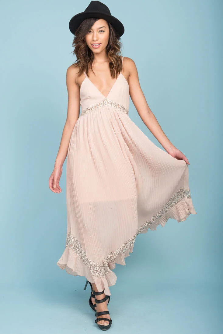 Luna Ruffled Maxi Dress Beige