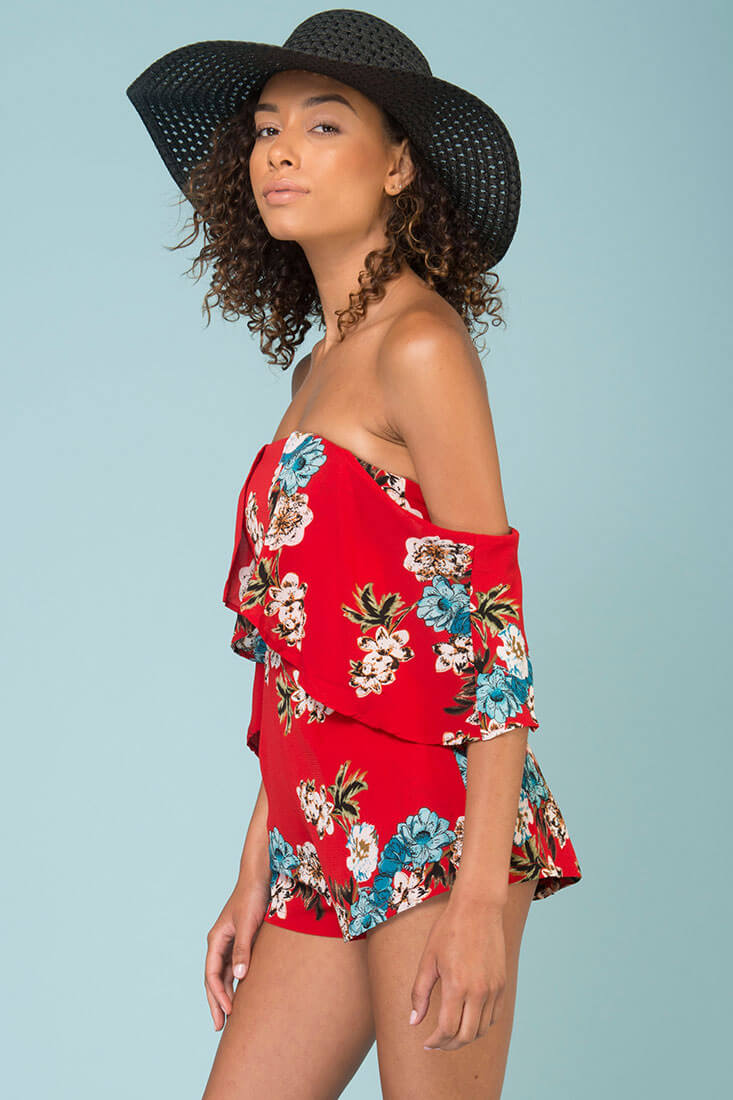 Dixie Floral Print Romper Red