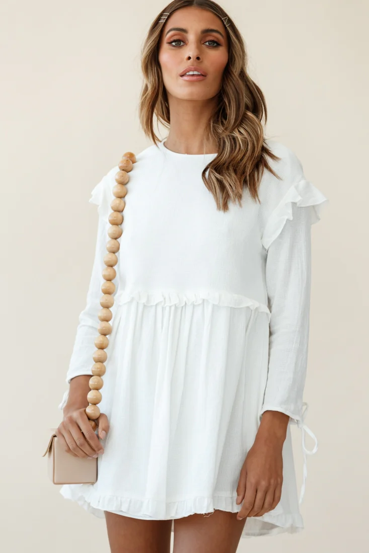Marion Long Sleeve Shift Dress White