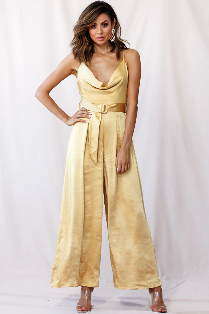 Mali Wide Leg Belted Jumpsuit Mustard