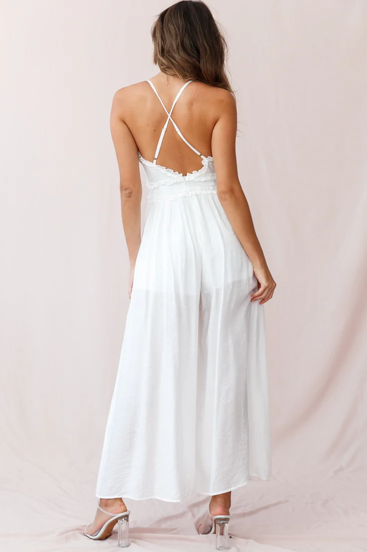 Laney Wide Leg Ruffle Detail Jumpsuit White