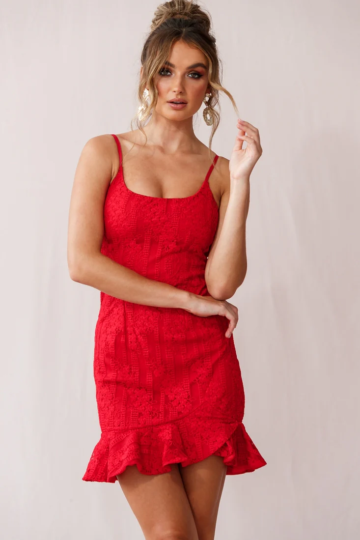 Emoji Embroidered Bodycon Mini Dress Red