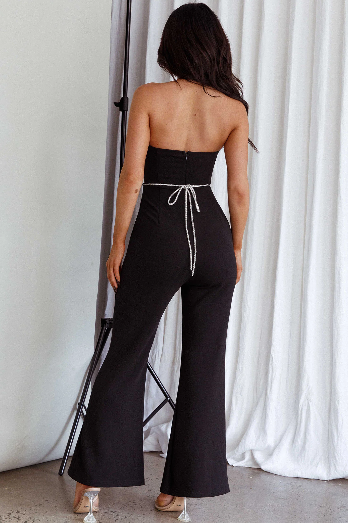 Nohemi Strapless Diamante Jumpsuit Black