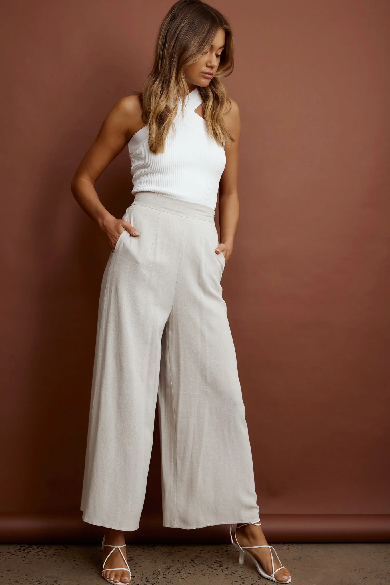 La Romana High Waisted Wide Leg Pants Sand