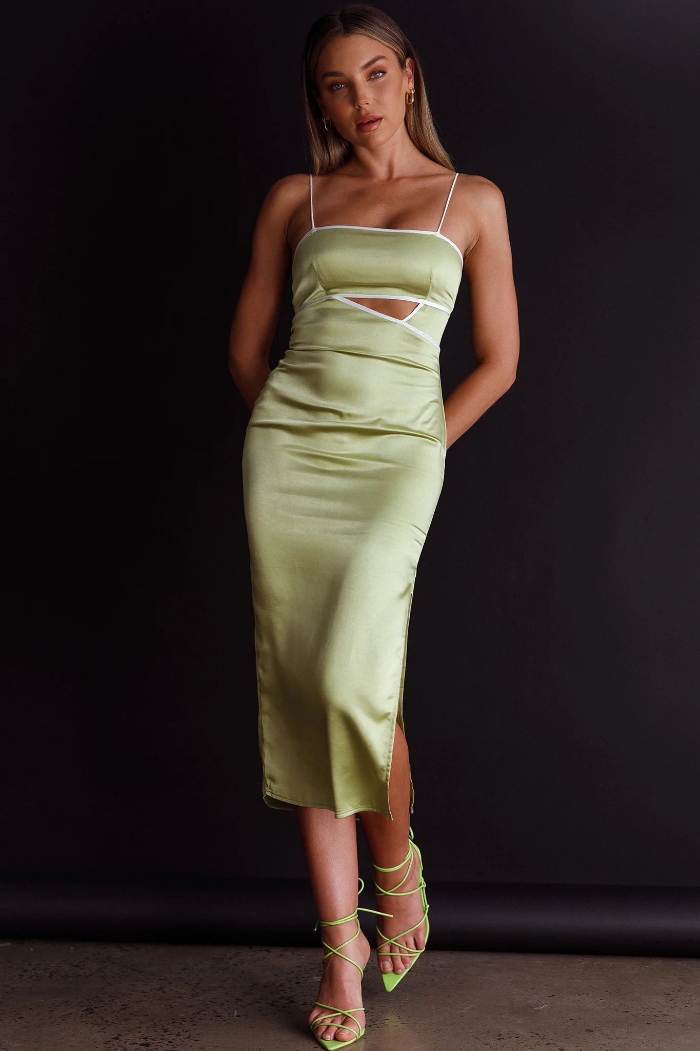 Laia Cut-Out Bodice Midi Dress Green