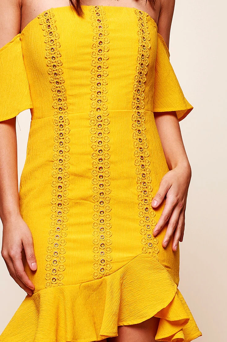 Natalia Off Shoulder Ruffle Trim Dress Mango