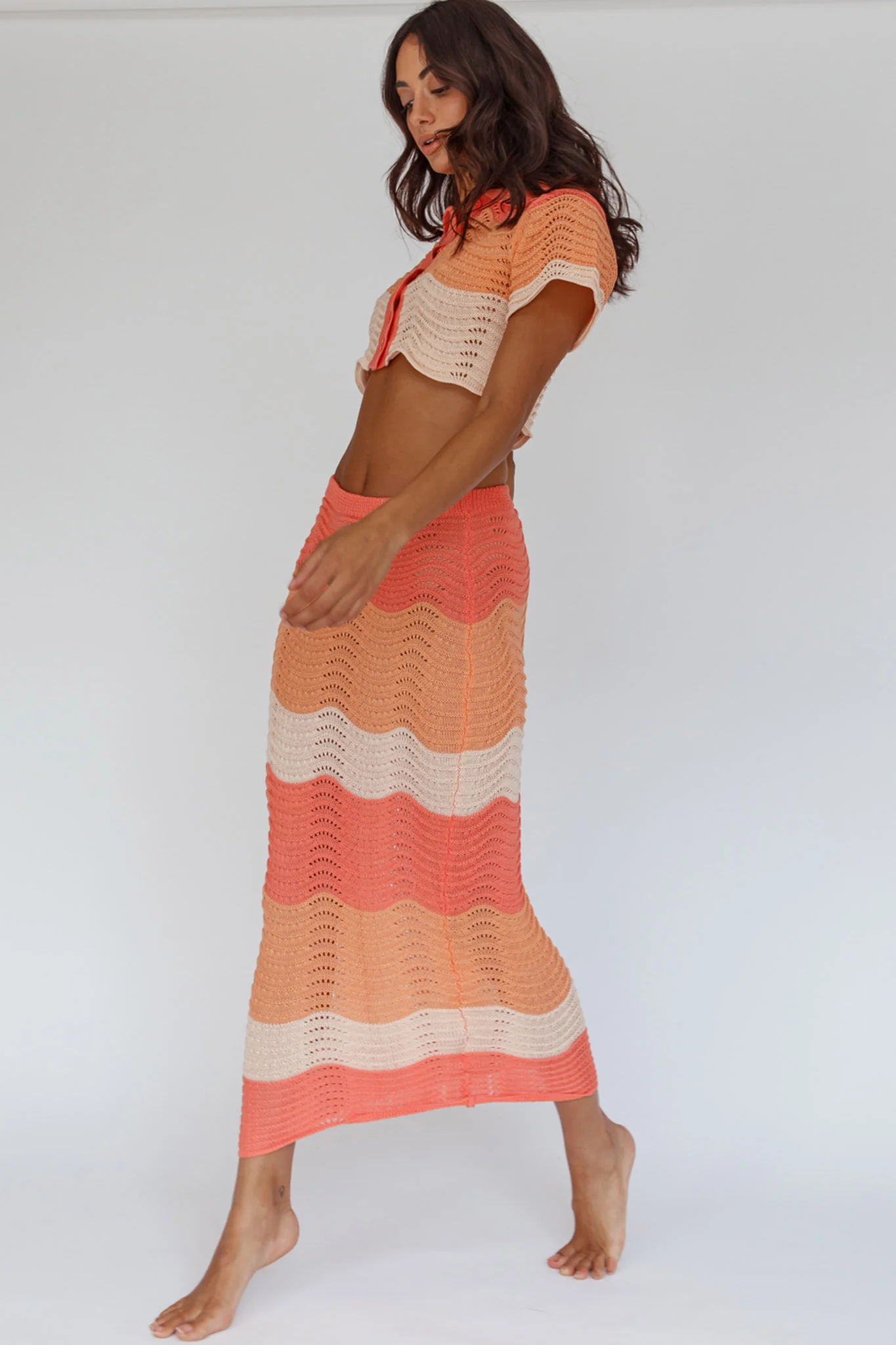 May Blooms Knit Maxi Skirt Tangerine