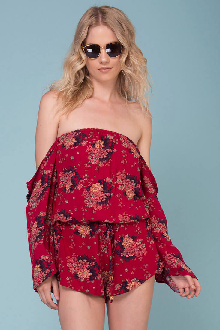 Denise Pattern & Floral Romper Red
