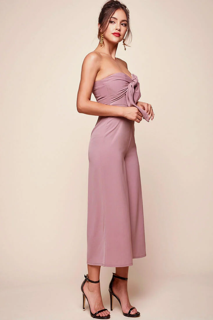 Khloe Bow Tie Wide Leg Jumpsuit Dusty Pink