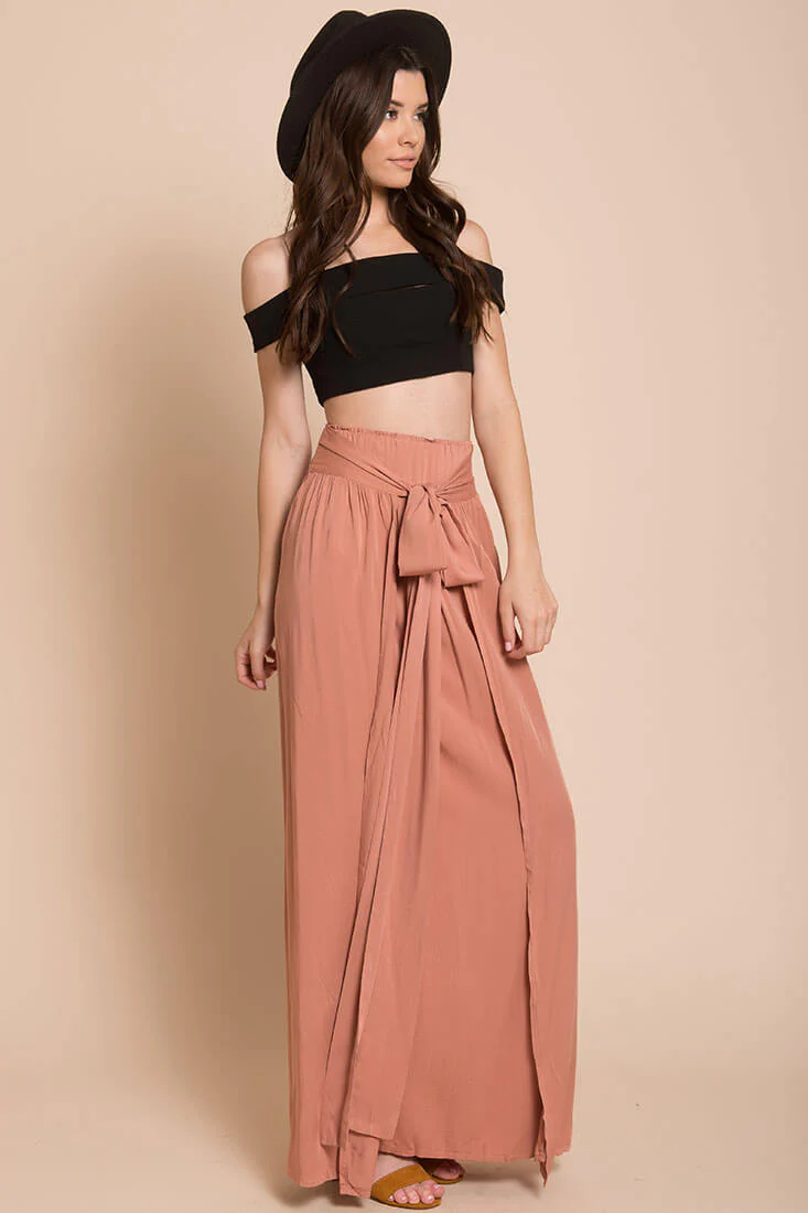 Evalyn High Slit Skirt Rose