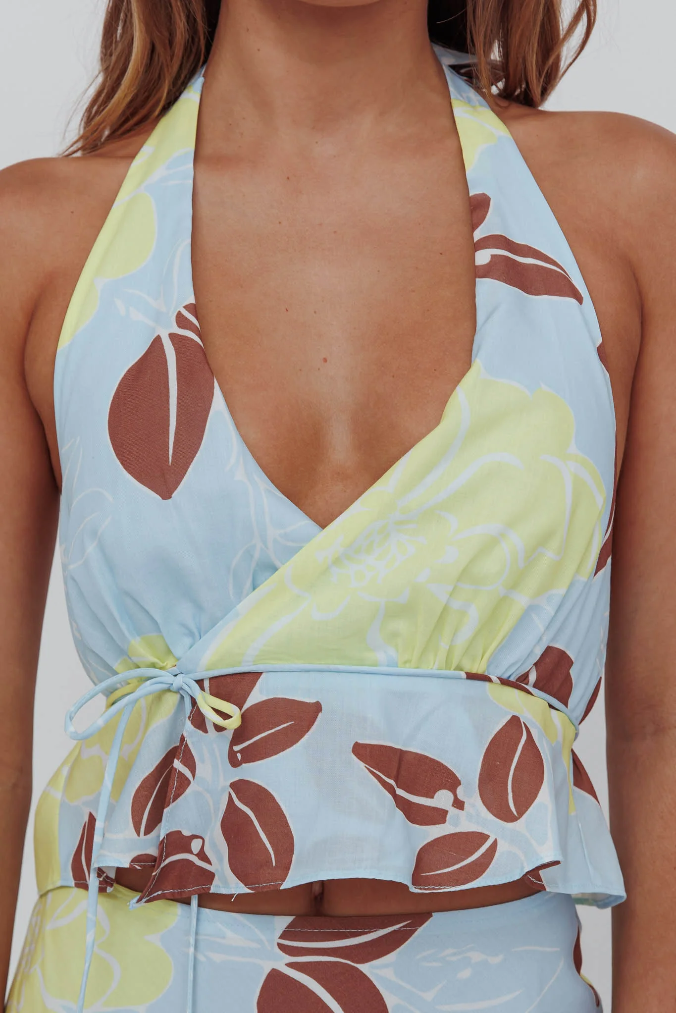 Kika Halterneck Crop Top Floral Blue