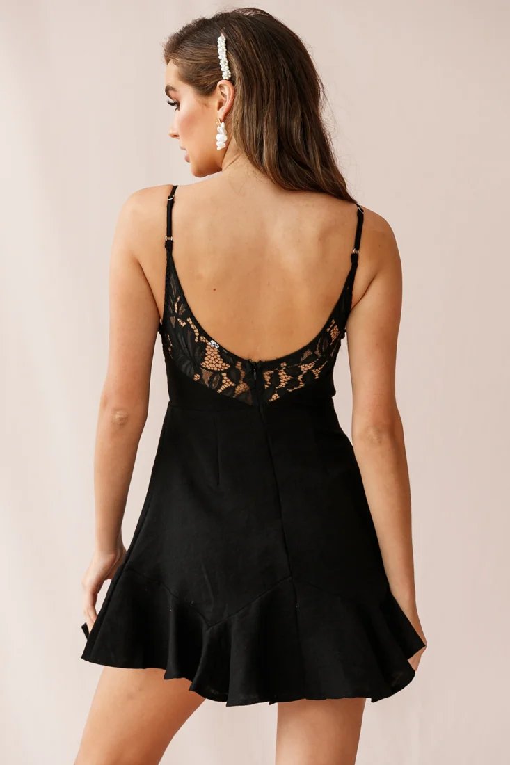 Linda Sweetheart Neckline Lace Insert Dress Black