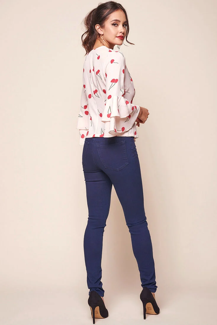 Robbi Bell Sleeved Cherry Top Beige