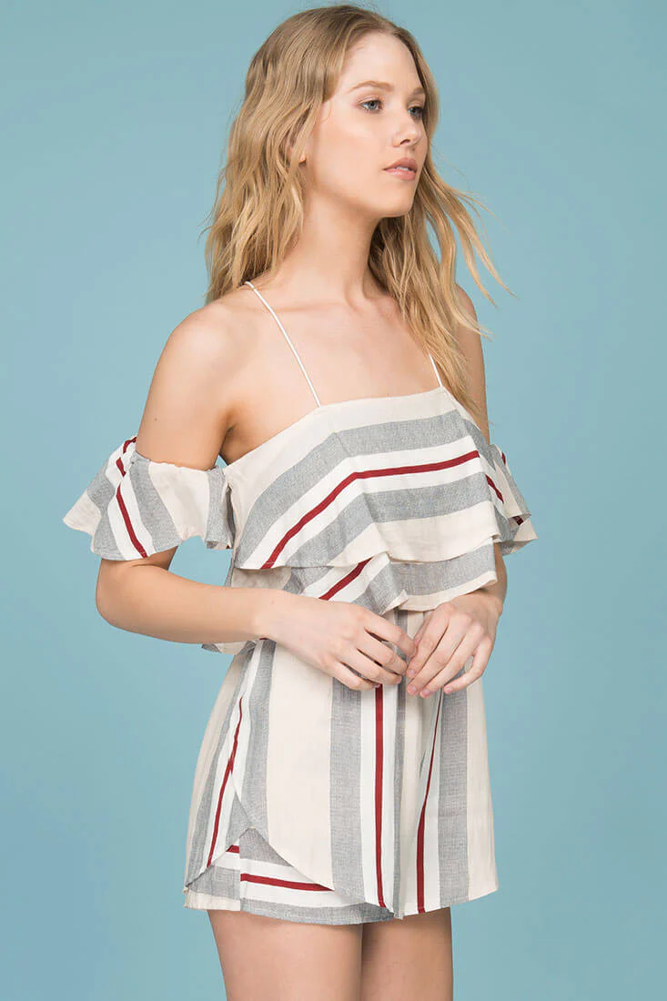 Eileen Striped Romper Grey / Red