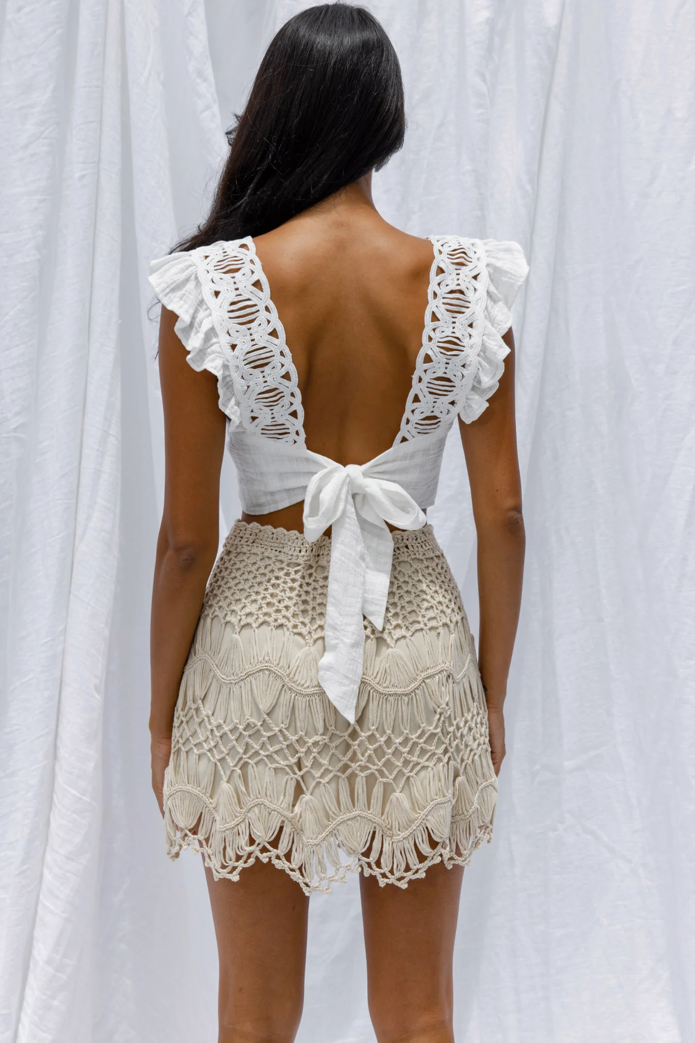 Pura Vida Crochet Mini Skirt Beige