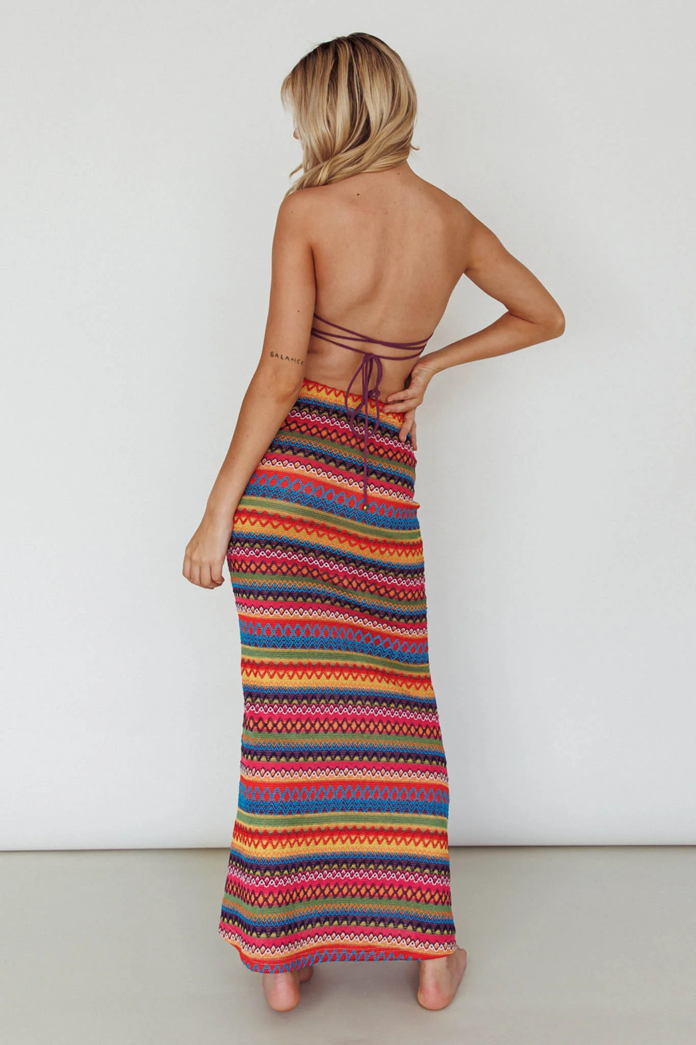 Tulum Knit Midi Skirt Pink Multi