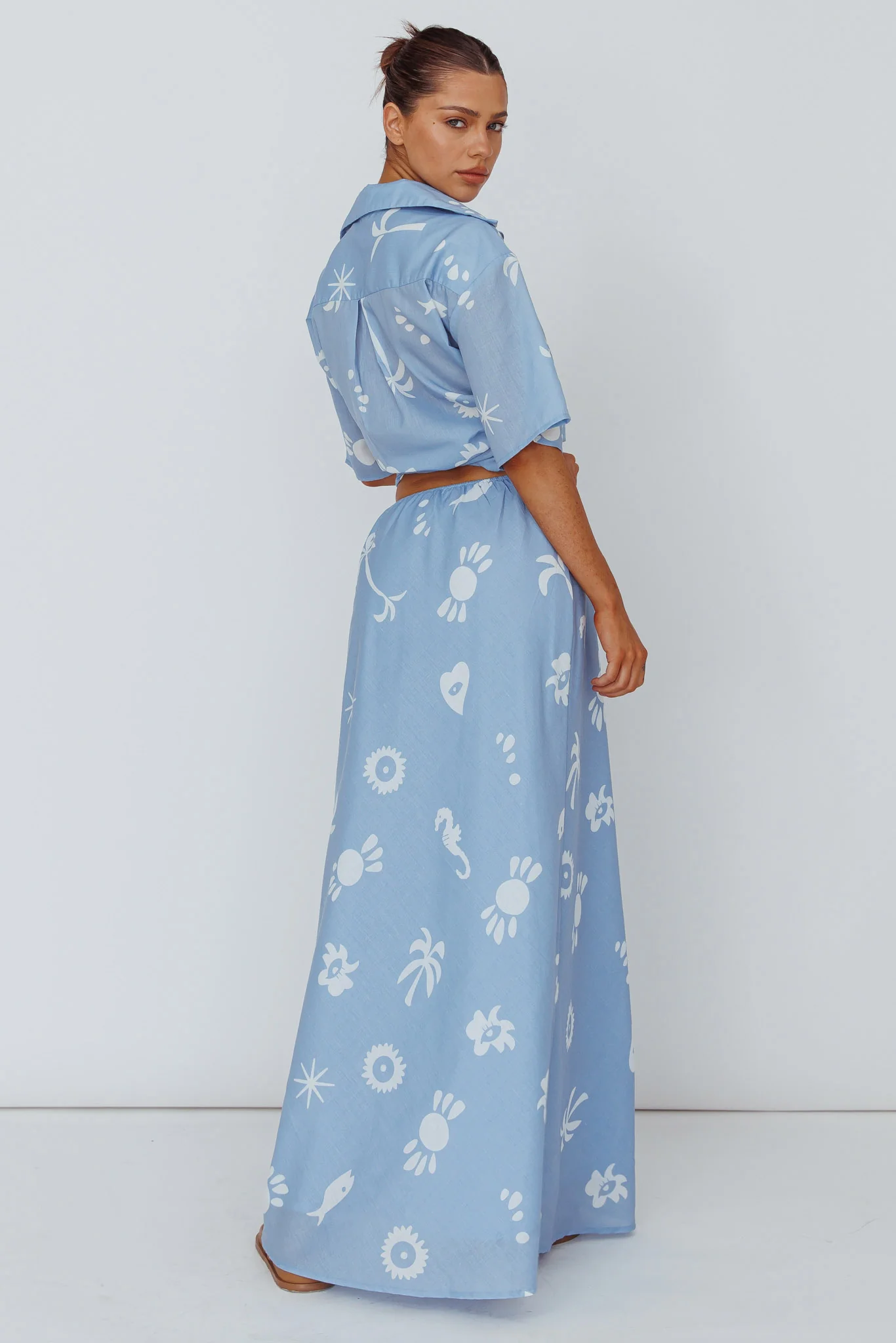 Light Aura Maxi Skirt Print Blue White