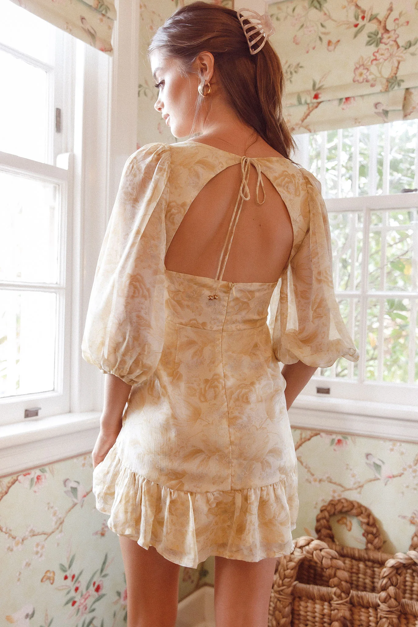 Tresa Twist Front Flounce Hem Mini Dress Floral Yellow