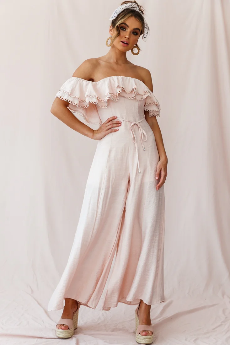 Beloved Off-Shoulder Wide Leg Jumpsuit Nude