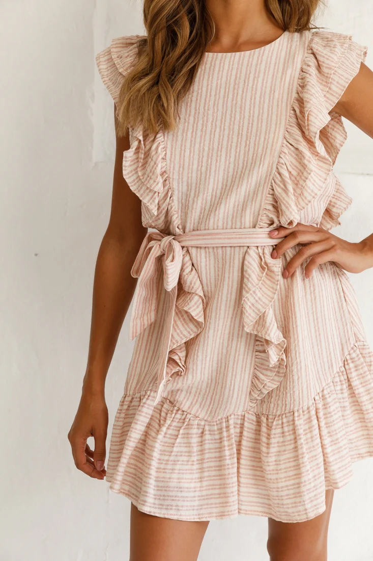 Easy Breezy Sleeveless Swing Dress Stripe Print Blush