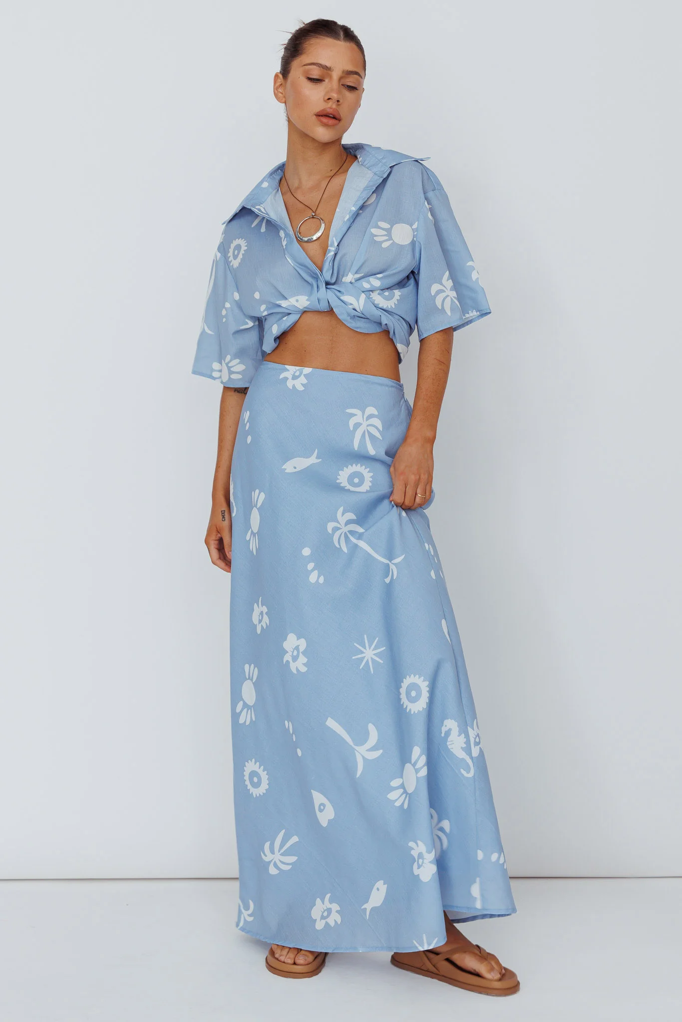 Light Aura Maxi Skirt Print Blue White