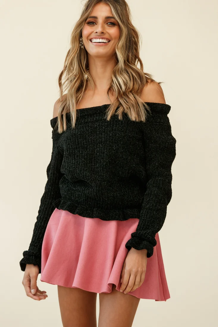 Rowena A-Line Knit Flounce Skirt Rose