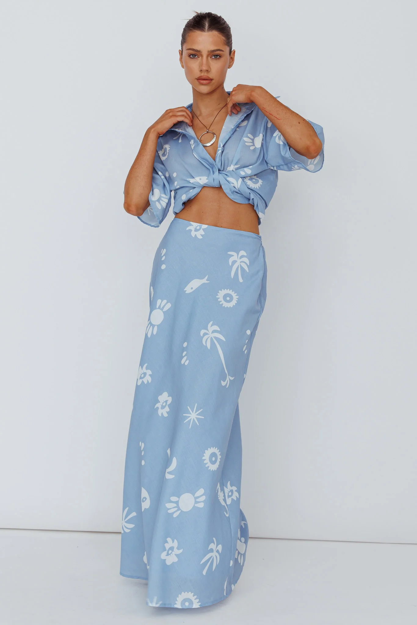 Light Aura Maxi Skirt Print Blue White