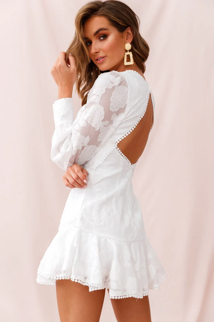 Camellia Open Back Cuff Sleeve Dress White